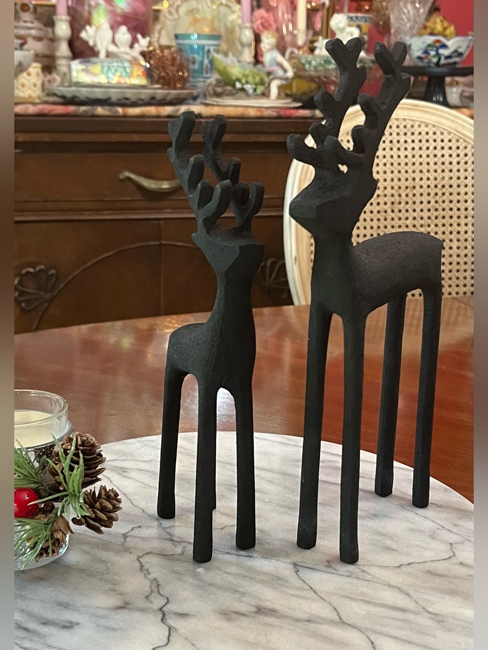 Crate and Barrel Black Zinc Reindeer Figurines - Set of 2 Modern Christmas Decor